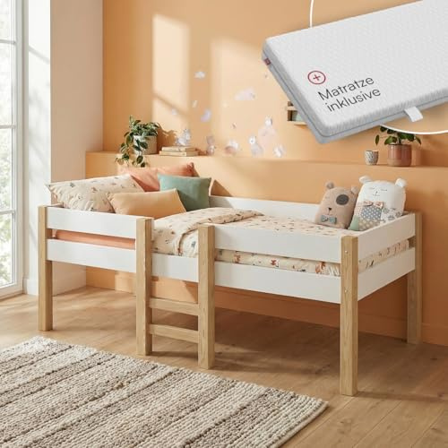 Bellabino Aspy Kinderbett 90x200 cm, Matratze, Holzbett aus Kiefernholz