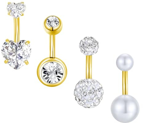 Besyvvin 4pcs Barras Cortas para Ombligo 6mm Acero Quirúrgico 14G Anillos Ombligo Oro Pequeño Piercing Joyería Mujeres