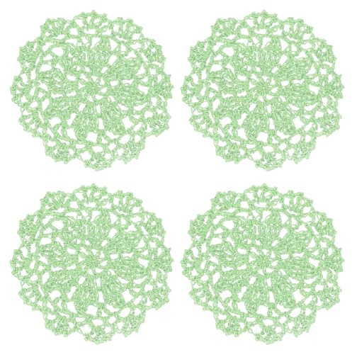 QUARKZMAN Stoffuntersetzer, 8 Stück 4 - Baumwollgewebte Häkeldeckchen, Spitzenstickerei-Untersetzer mit Blumenmuster für Hochzeitsfeierdekoration (Creme Grün)