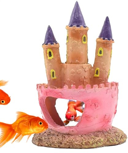 Qkbuza Décoration en forme de château pour aquarium – Décoration d'aquarium de dessin animé | Grottes de poissons, crevettes, cachettes de maison, accessoires pour la maison