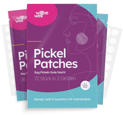 willbewell Pickel Patches, 72 Stück in 2 Größen, reinigt, heilt & kaschiert mit Hydrokolloid