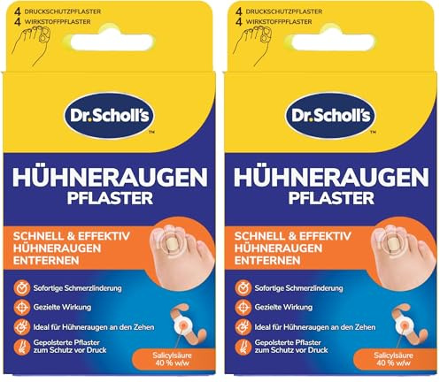 Scholl Hühneraugenpflaster zum Hühneraugen Entfernen - enthält 4 Hühneraugenpflaster und 4 Druckschutzpflaster - zur sofortigen Schmerzlinderung - dermatologisch getestet und wasserfest, 8 stück
