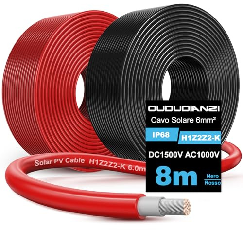 Oududianzi - Cable solar (6 mm2, 8 m, cable de extensión solar 10/12/18/20/25/30 m, cable fotovoltaico, cable de conexión solar para paneles solares, inversores y reguladores de carga