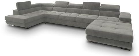 Masseno Ecksofa TORIVA L-S mit Schlaffunktion U-Form, Sofa mit Bettkasten, Wohnzimmersofa, Couch, Soffa, Bettsofa, Couchgarnitur- Hellgrau, Monolith 84