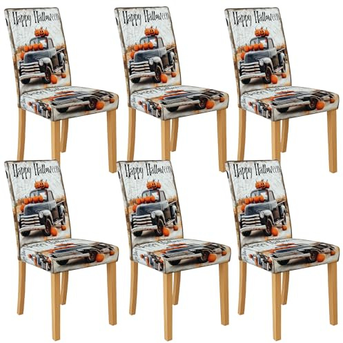 Halloween-Vintage-LKW-Stuhlhussen für Esszimmerstühle, dehnbar und waschbar, Spandex-Sitzschoner, lustige dekorative Schonbezüge für festliche Heimdekoration, 6 Stück
