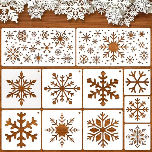 Kiiwah 11 Piezas Plantillas Navidad para Ventanas, Tamaño Mixto Plantilla de Copo de Nieve Stencil Navidad Copo de Nieve Reutilizable para Manualidades, Ventanas, Tarjetas DIY, Madera