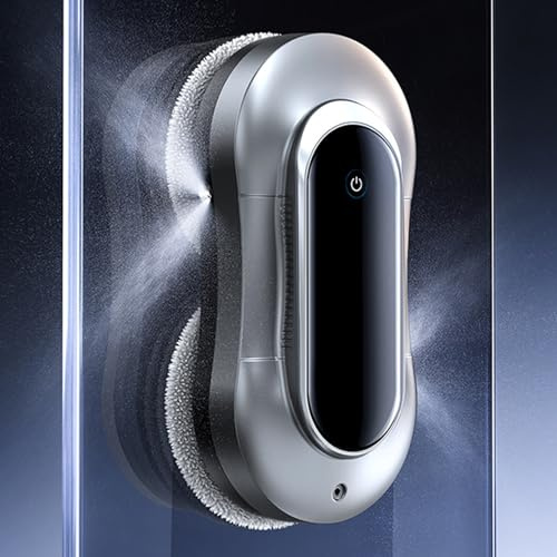 Robot lavavetri, Lavaggio Automatico a 4 getti d'Acqua da 2800 pa, Vetro con Telecomando, Serbatoio dell'Acqua da 70 ml, 10 Panni, per Interni/Esterni/Piastrelle/Bagno, Nero