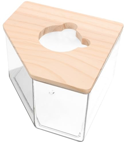 TOGEVAL Großer Transparenter Hamster Sandbadbehälter aus Acryl mit Natürlicher Holzabdeckung Multifunktional als Sandbad und Toilette für Hamster Rennmäuse und Kleine Nager Leicht zu