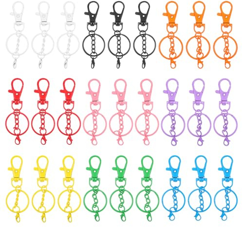 DOPENSPI 27 Stück 9 Farben Schlüsselanhänger Selber Machen, Klein Metall Schlüsselanhänger Ringe Karabinerhaken mit Drehgelenk Schlüsselringe Bunt Schlüsselringe Schlüsselring mit Kette