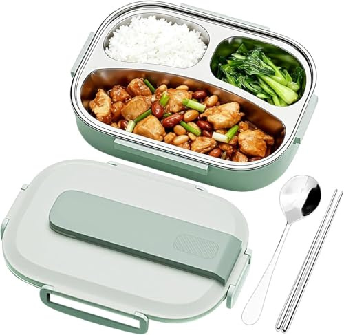 Bento Box Lunch Boxes, 1L Compartment Lunch Box, Stainless Steel Lunch Box -3 Compartments, Leakproof Lunch Boxes with Spoons and Forks, Bento Boxes for Kids/Adults in School, Office & Outdoor