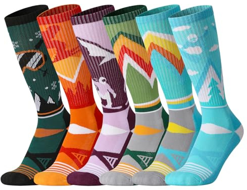 Zuimei 6 Pairs Kids Ski Socks Thermal Thick Cotton Welly Socks Boys Girls Winter Sock for Skiing Snowboarding Hiking 8-12 years Kids