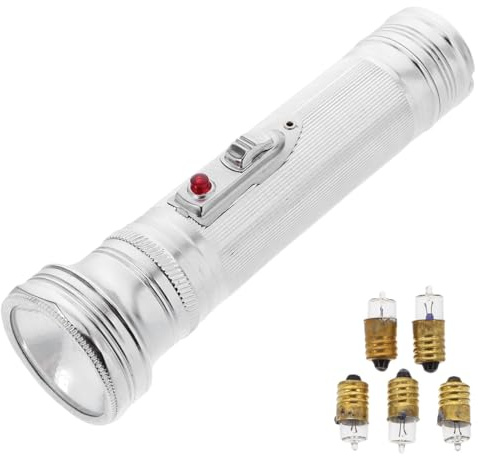 Lurrose Lampe Torche Rétro en Métal Années 80, Lampe de Poche Vintage sans Batterie 2 Piles 5 Ampoules, Décoration Nostalgique pour Camping et Bricolage, Accessoire Style Plusieurs Styles