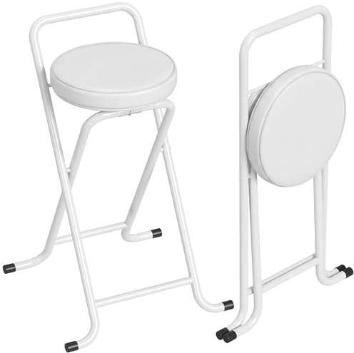 HOMCOM Set di 2 sgabelli da bar pieghevoli senza montaggio, sedie da bar, seggiolone cucina in PU, seduta imbottita in altezza 63 cm, telaio in acciaio, per sala da pranzo e bistrot, bianco