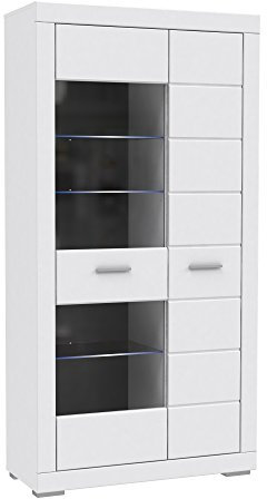 FORTE Snow Vitrine rechts mit 1 Glastür und 1 Tür, Holzwerkstoff, Weiß matt, 101 x 41.4 x 198.5 cm