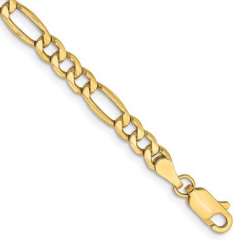 Figaro Halbfestes 14 Karat Weißgold Gelbgold Armband in Längen 18 20 23 3,5 mm 4,75 mm 5,35 mm 6,6 mm 7,3 mm, Metall