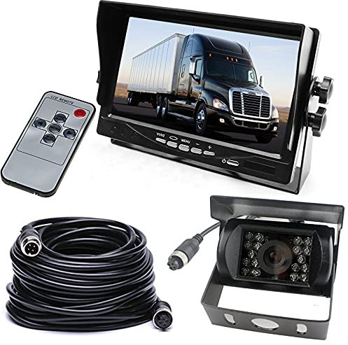 Auto Parkmonitor System Wasserdicht 18 LEDs Nachtsicht Rückfahrkamera Rückfahrkamera mit 15m 4-poligem Luftfahrkabel + 7 TFT LCD Farb-Monitor für große LKW-Bus Wohnwagen Anhänger