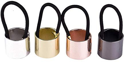 Metall Haarring, NALCY Haar Seil Haarring, Haarringe für Zöpfe, Pferdeschwanz Goldring, Haarschmuck für Damen 4 Stück (Schwarz, Silber, Golden, Roségold)