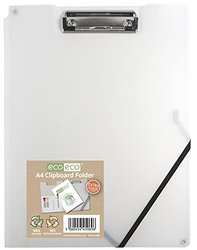 eco-eco Klemmbrettmappe mit Innenfach und Rückentasche, A4, 50% recycelt, transparent, Stiftehalter eco069CL