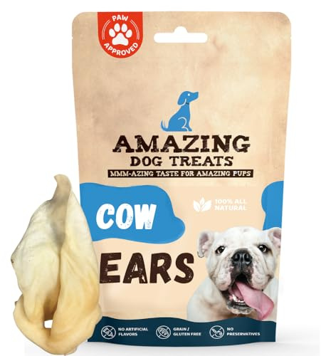 Amazing Dog Treats - Cow Ears for Dogs - Full Size (18 Pack) - Thick-Cut 100% Beef - All Natural Rawhide Alternative- Safe No Hide Dog Chew