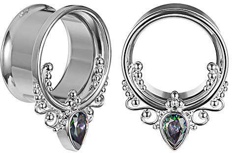 COOEAR 1 Pair Surgical Steel Ear Gauges Double Flared Seashell Ear Tunnels and Plugs Earrings Stretcher.