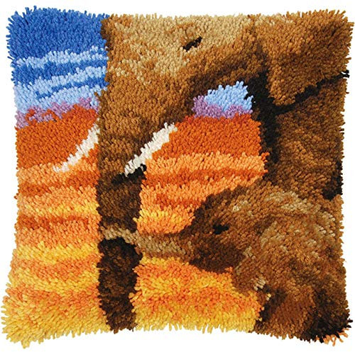 XUJINGJIE Knüpfkissen Zum Selber Knüpfen DIY Kissenbezug Kreuzstich Latch Hook Kit Mit Bedrucktem Leinwandmuster Für Kinder Erwachsene, Elefant, 43X43cm