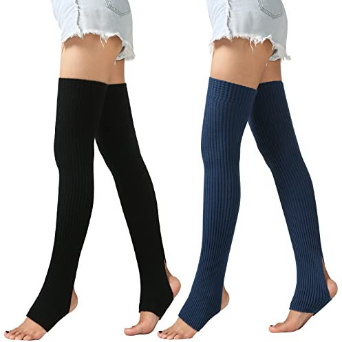 PHOGARY 2 Paare Stulpen Damen Lange Winter Beinwärmer mit Fersenloch, Beinwärmer Ballett Stulpen Mädchen Beinstulpen Damen Stricken Häkelarbeit Pulswärmer Leg Warmers Mädchen Stiefel Abdeckung(Stil C)