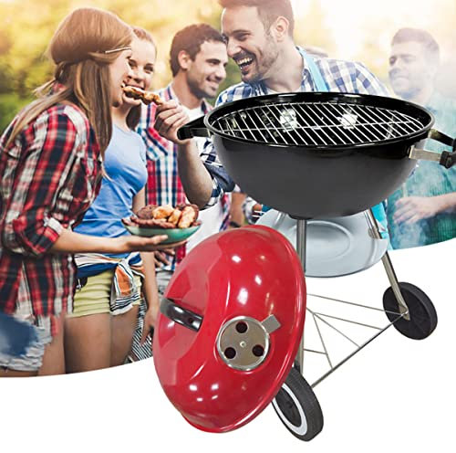 LJBOZ Barbecue Rotondo a Carbonella, 17 BBQ Carbonella Portatile per Giardino, Griglia a Sfera con Acciaio Cromato, Contenitore Carbonella Smaltato, Coperchio, 2 Ruote, 45cm X 19cm X 45cm