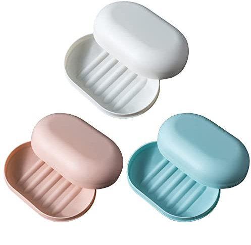 3 Pièces Porte-Savon de Voyage Avec Couvercle, Boîte à Savon de Douche Portable étanche et étanche pour Voyage, Salle de Bain, Camping, Extérieur (3 couleurs)