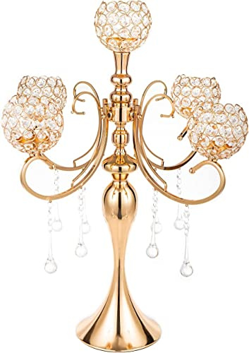Chandelier Bougeoir Doré à 5 Bras en Cristal Pièces Centrales pour Décoration de Table 65cm de Haut Design Élégant Cadeaux de Mariage