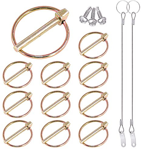 Glarks Lot de 15 broches Lynch de 1,9 cm x 4,5 cm avec cordon de serrage, 10 clips de goupille de verrouillage Lynch et 2 câbles en acier inoxydable 304 avec anneau de dégagement rapide pour tracteurs