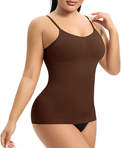 YARRCO Damen Shape Unterhemd Bauchweg Hemdchen Shapewear Trägertop Spaghettiträger Shaping BH Hemd Formendes Top Body Shaper Nahtloses Figurformendes Tanktop (Braun, 3XL)