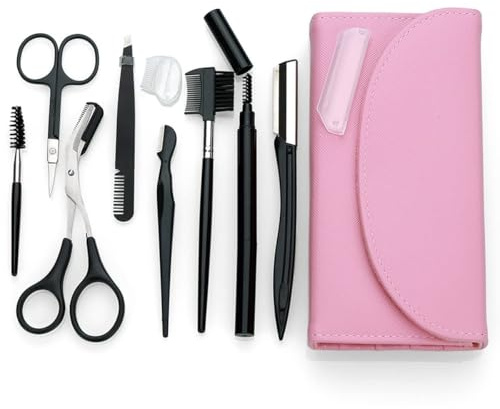 Kit Completo de Cuidado de Cejas 9 en 1 - Pinzas, Máquina de Afeitar, Tijeras, Lápiz Marrón, Cepillo y Peine - Herramientas Profesionales para Dar Forma y Diseñar Cejas Perfectas