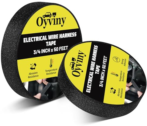 Oyviny Wire Harness Cloth Tape 3/4-Inch by 50-Foot, Self-Adhesive Fabric Tape for Automotive Engine and Electrical Wiring Harness Noise Damping, High Temp Wire Loom Tape, 2 Rolls
