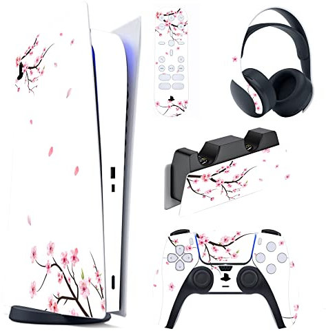 PlayVital Skin Decal Stickers Kompatibel mit ps5 Konsole Digital Edition, Aufkleber Schutzfolie Vinyl-Skin Stickers für ps5 Konsole,Controller,Ladestation,Headset,Medienfernbedienung-Fallende Blumen