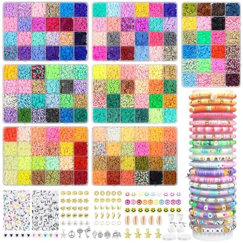 BIBOKLTIY 168 Farben Clay Perlen, 20860 Stück Perlen für Armbänder, 6mm | Perlen Zum Auffädeln, Perlen Set mit Buchstaben Set für Halsketten-Ohrring DIY Handwerk, Heishi Perlen ton Perlen Clay Beads
