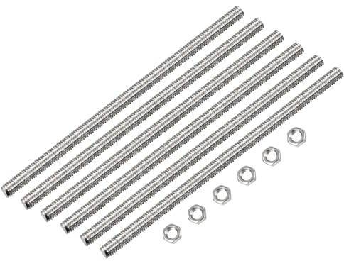 QUARKZMAN 15 Pcs 15 Pcs M5 x 200mm Entièrement Fileté Tige 304 Inox Acier | Droite Main Fileté Tiges Barre Goujons, Hex Écrous, 0,8 mm Filetage Pas