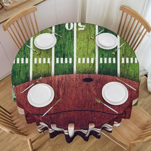 FLYIFE American Football Field and Ball bedruckte runde Tischdecke, 152,4 cm, wasserabweisend, knitterfrei, perfekt für Essen und Veranstaltungen