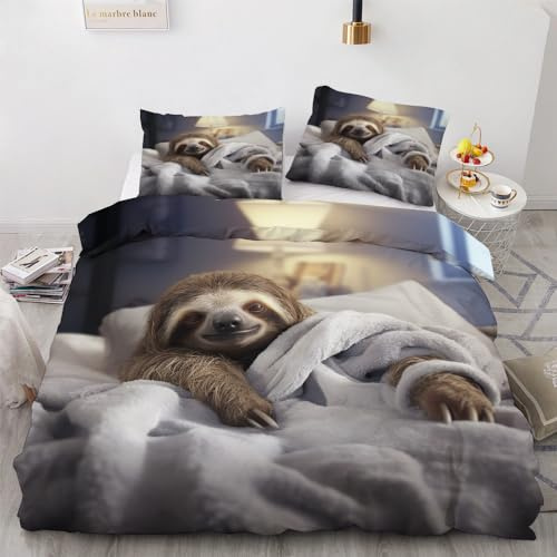 YELDAN Faultier Bettwäsche 135x200 Winter, Kinder Bettbezug 135x200 2er Set, Wendebettwäsche und Kissenbezug, Weiche & Atmungsaktive Mikrofaser Bettwäsche-Sets