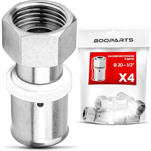 BOOPARTS – 4 Pièces – Raccord Multicouche Tournant à Sertir Ø20–F1/2 (15/21) | Union Femelle Contour TH | Raccord Plomberie Étanche et Durable pour Tuyaux Multicouches PEX PER Composites