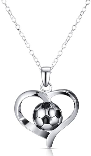 Patelai Fussball Geschenke Fußball Kette für Fussballer Anhänger Fußballfan Geschenke Strass Halskette für Fußballfans Sportler Frauen Männer Unisex Schmuck (Silber, Herz mit Fußball)