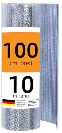CCLIFE Isolante Termico Riflettente 1x10 m - 10㎡ Foglio Isolante Alluminio Bolle Pannelli Pannelli Termoriflettenti per Termosifoni per Pavimenti, Porte, Tetti