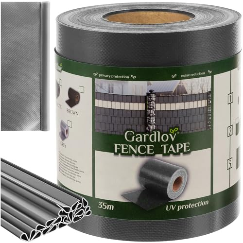 Gardlov Sichtschutzstreifen für Doppelstabmattenzaun 630g/m² 35 m Lang inkl. Montageclips UV-Schutz Grau/Silbern/Grün/Braun/Anthrazit 23707, Farbe:Grau
