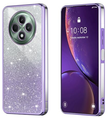 BEEJTUNY Custodia per Oppo Reno12 F/Reno 12 F 5G/Reno12 FS 5G, Cover Protettiva Trasparente con Glitter Sfumati, Guscio Paraurti Morbido e Bello, Elegante Cover Antiurto. Viola