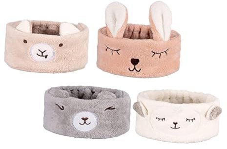 WOONEKY 4stücke Teiliges Spa-stirnband Aus Weichem Plüsch Mit Niedlichen Tiermotiven Elastisch Dehnbar Hautfreundlich Und Bequem Für Make-up Gesichtsreinigung Spa Und Haarkontrolle Bei Dam