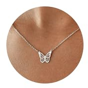 RIXERKOC Schmetterling Anhänger Halskette Damen, Hypoallergene 18K Gold plattiert Goldkette, Einstellbare Edelstahl Kette Schmuck Geschenke für Muttertag