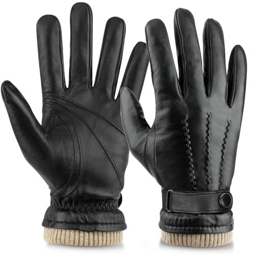 LOKZEER Winter Gloves for Men: Touchscreen Sheepskin Driving Gloves Thermal Wool Lining Leather Winter Glove, Warm Gifts for Dad or Husband (Black, M)