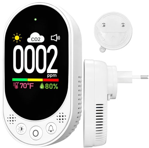 LSENLTY Detector de dióxido de carbono para pared, medidor de CO2 3 en 1 (temperatura, humedad y CO2), monitor de CO2 de alta precisión con función de alarma y calibración manual para casa RV