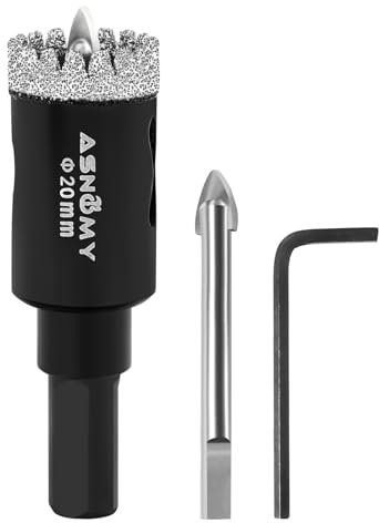 ASNOMY 20mm Broca de Diamante con Broca Piloto Central,Dentada Brocas Coronas de Diamante para porcelanico,Cristal Broca corona Sierra Perforadora para Taladrar Porcelana,Azulejos,Cerámica,Vidrio