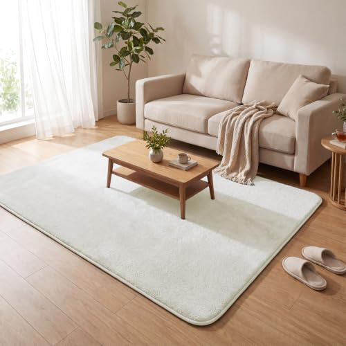 VOUNOT® Tappeto Morbido a Pelo Corto 140x200 cm, per Salotto e Camera da Letto, Lavabile in Lavatrice, con Doppio Sistema Antiscivolo, Stile Moderno, Crema