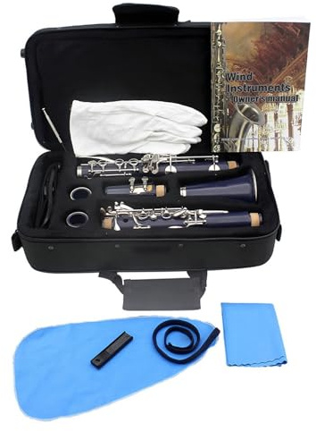 B Platt Klarinett med 17 Nyckel, Utsökt Design, Cupronickel -nycklar, Vassfodral Rengöringdukhandskar, ABS -instrument för Musikentusiaster (BLACK) (BLUE) (mörkblå)